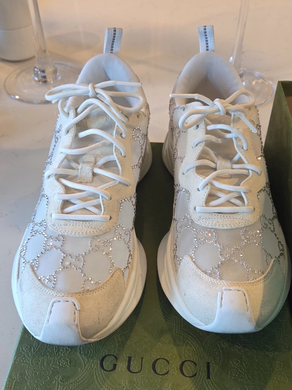 Gucci Women's White Crystal-Embellished Runner Sneakers